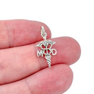 MD Caduceus Charm | Vintage Sterling Silver 925 Pendant